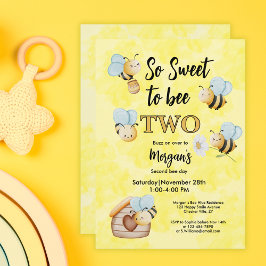 Invitación Cute Abeja Dos Amarillos Negros Segunda Fiesta de 