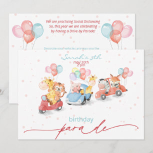 Invitación Cute acuarela Animales Desfile de cumpleaños