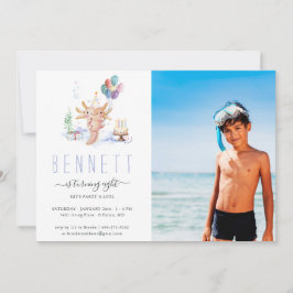 Invitación Cute acuarela Axolotl Fotto de cumpleaños