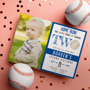 Invitación Cute acuarela Baseball Photo Boy 2º cumpleaños