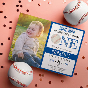 Invitación Cute acuarela Baseball Photo Boy Primer Cumpleaños