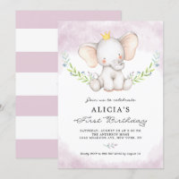 Cute acuarela bebé elefante Chica primer cumpleaño