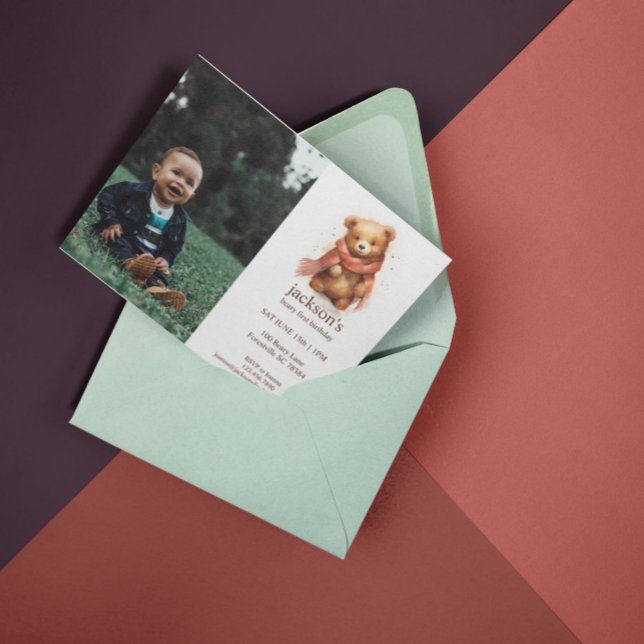 Invitación Cute acuarela Bebé Oso Primer Cumpleaños (Subido por el creador)