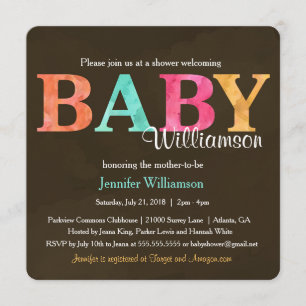 Invitación Cute acuarela Brillante Sexo Neutral Baby Shower