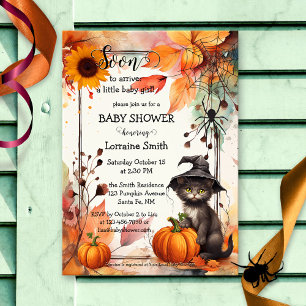 Invitación Cute acuarela Cat Halloween Baby Shower