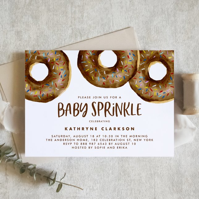 Invitación Cute acuarela Chocolate Donuts Bebé Sprinkle (Subido por el creador)