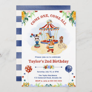 Invitación Cute acuarela Circo Carnaval Niños Cumpleaños