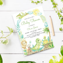 Cute acuarela Dinosaur Baby Shower