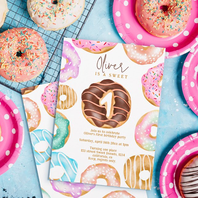 Invitación Cute acuarela donuts Sweet One 1er cumpleaños (Subido por el creador)