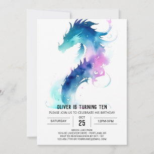 Invitación Cute acuarela Dragon Fantasy Cumpleaños