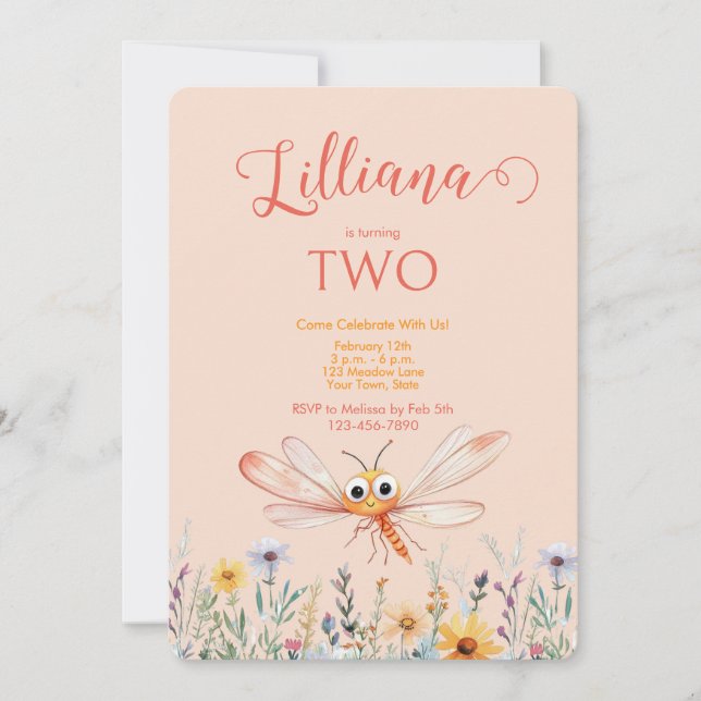 Invitación Cute acuarela Flor silvestre Chica Cumpleaños (Anverso)