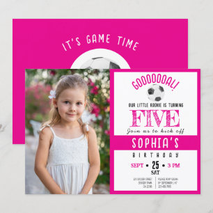 Invitación Cute acuarela Fútbol Foto Cumpleaños Rosa