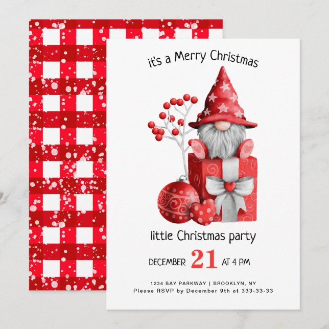Invitación Cute Acuarela Gnomes Pequeños Navidades Fiesta Inv (Anverso / Reverso)