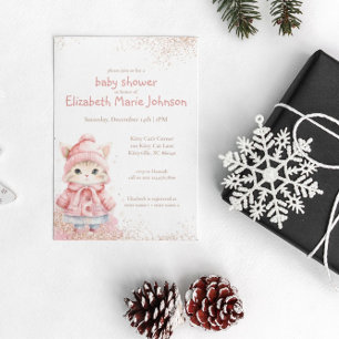 Invitación Cute acuarela Kitty Cat Winter Coat Baby Shower