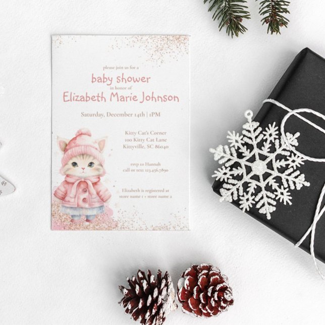 Invitación Cute acuarela Kitty Cat Winter Coat Baby Shower (Subido por el creador)