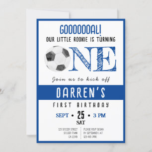 Invitación Cute acuarela Little Rookie Soccer 1er cumpleaños