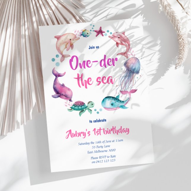 Invitación Cute acuarela One der the Sea 1er cumpleaños (Subido por el creador)