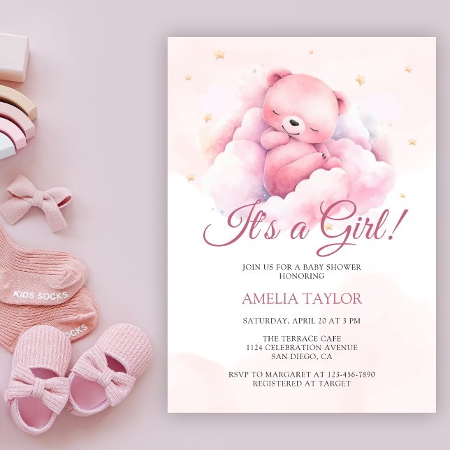 Invitación Cute acuarela Oso rosa es un Baby Shower Chica (Subido por el creador)