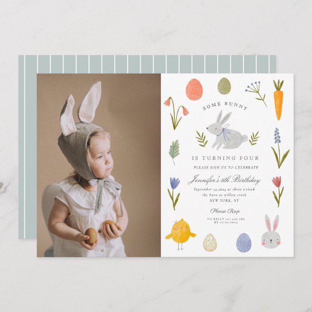 Invitación Cute acuarela Pequeño conejito margarita Cumpleaño (Subido por el creador)