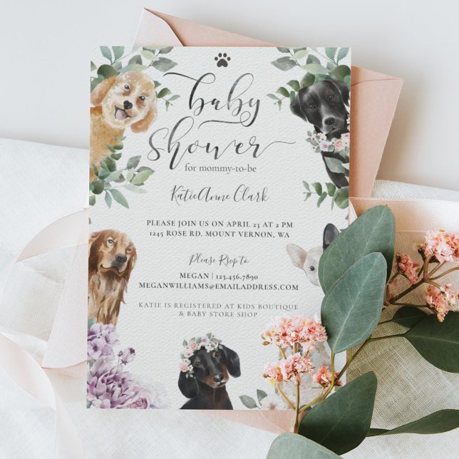 Invitación Cute acuarela Perros Floral Garden Baby Shower (Subido por el creador)
