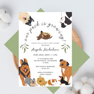 Invitación Cute acuarela Perros Sage Green Baby Shower