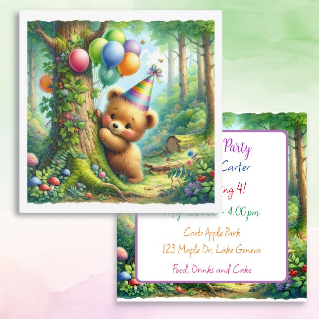 Invitación Cute acuarela Personalizado Baby Bear Cub Cumpleañ (Subido por el creador)