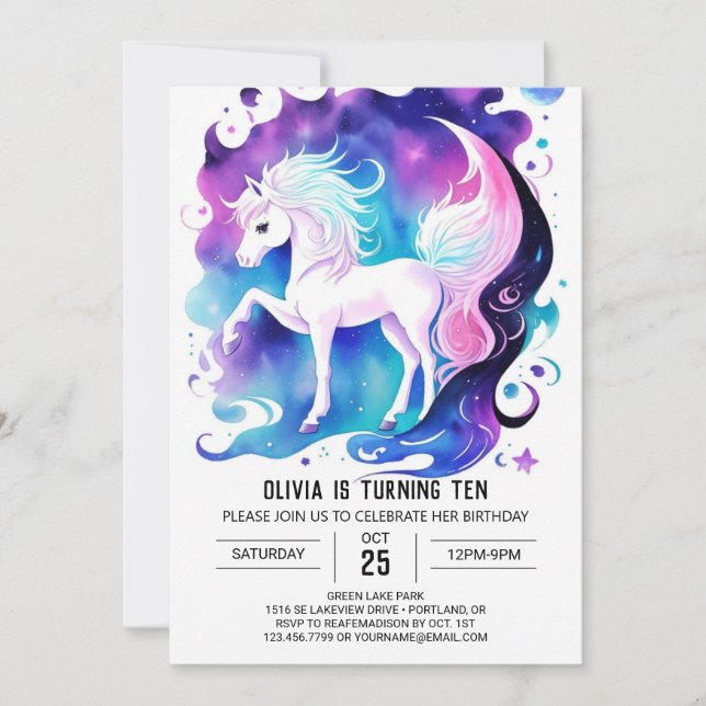 Invitación Cute acuarela Pony Delight Cumpleaños (Anverso)