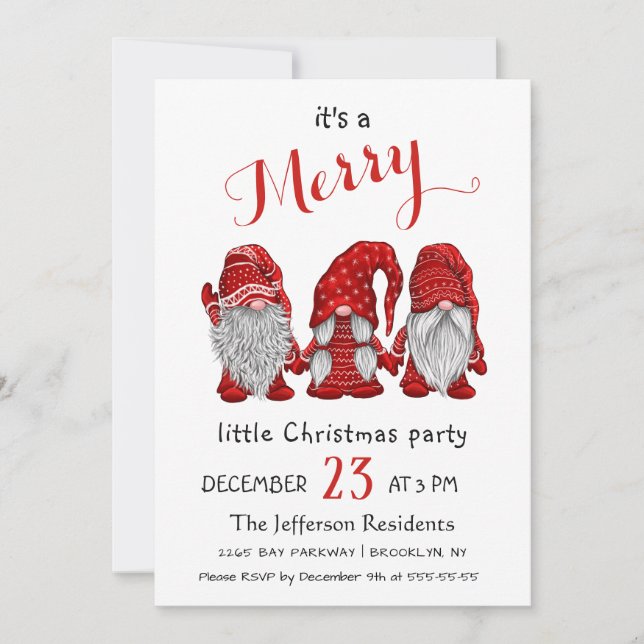 Invitación Cute acuarela Red Gnomes Fiesta de pequeños Navida (Anverso)