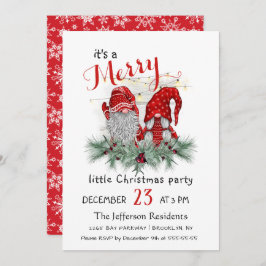 Invitación Cute acuarela Red Gnomes Fiesta de pequeños Navida