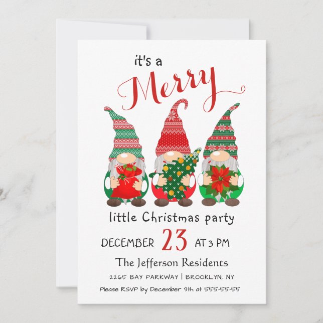 Invitación Cute acuarela Red Gnomes Fiesta de pequeños Navida (Anverso)