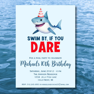 Invitación Cute acuarela Shark Pool Fiesta Cumpleaños