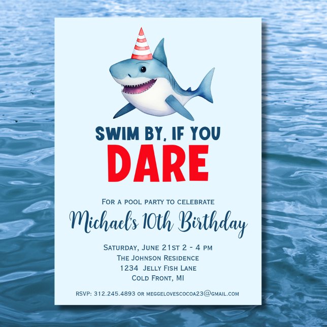 Invitación Cute acuarela Shark Pool Fiesta Cumpleaños (Subido por el creador)