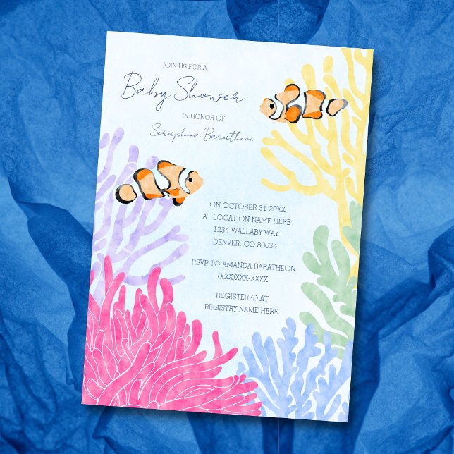 Invitación Cute acuarela Tropical Fish Baby Shower (Subido por el creador)