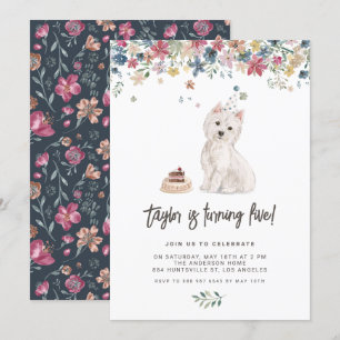 Invitación Cute acuarela Westie Floral Niños Fiesta de cumple