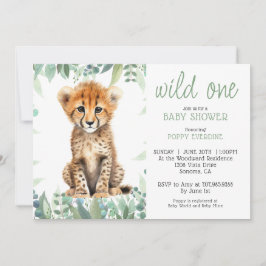 Invitación Cute acuarela Wild One Cheetah Baby Shower