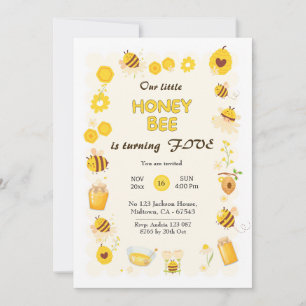 Invitación Cute adorable Abeja temática 5 cumpleaños