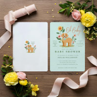 Cute Adorable Floral Golden Retriever Baby Shower