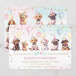 Invitación Cute Adorable Pawty Dog Puppy fiesta de cumpleaños