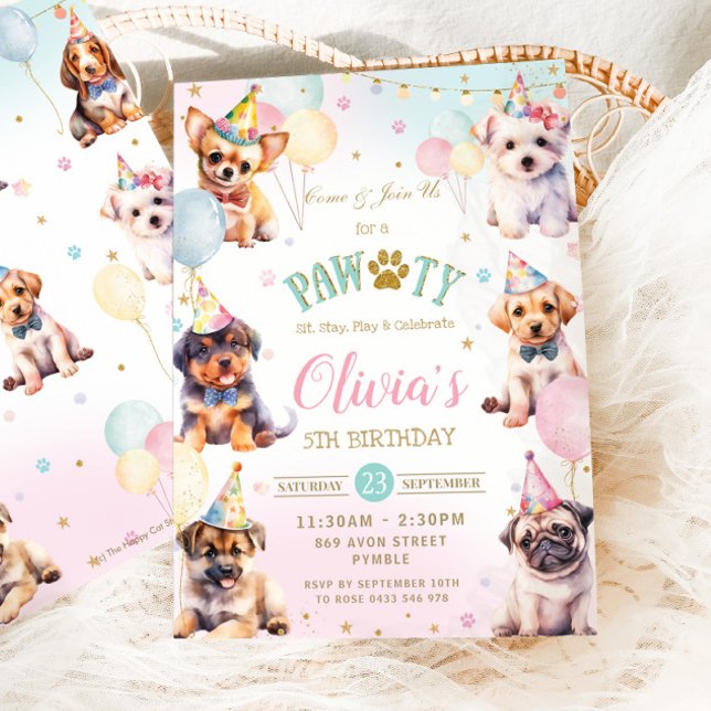 Invitación Cute Adorable Pawty Dogs Balloons Fiesta de cumple (Subido por el creador)