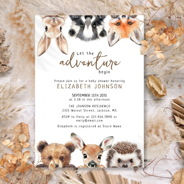 Invitación Cute Adventure Forest Woodland Animals Baby Shower (Cute Adventure Forest Woodland Animals Baby Shower Invitation)