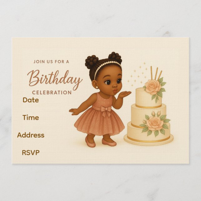 Invitación Cute African-American Chibi Girl Birthday Invite (Anverso)