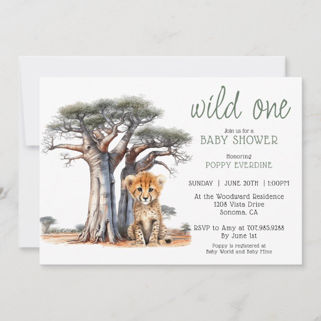 Invitación Cute African Savannah Wild One Boy Baby Shower (Anverso)