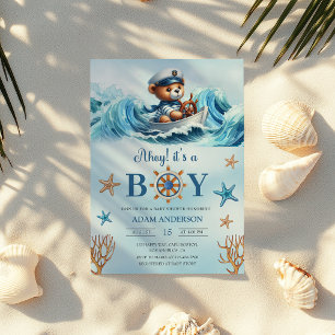 Invitación Cute Ahoy es un Baby Shower de Boy Nautical