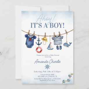 Invitación Cute Ahoy es un Baby Shower de ropa de chico
