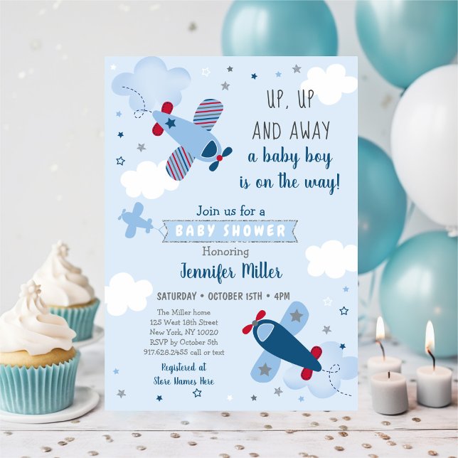 Invitación Cute Airplane Stars Nubes Baby Shower (Subido por el creador)