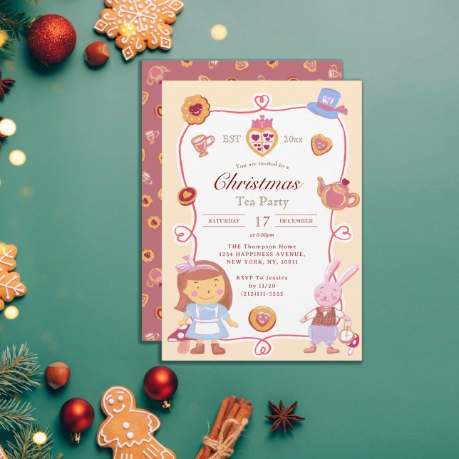 Invitación Cute Alice' Creamy Christmas Tea Party Invitation (Subido por el creador)