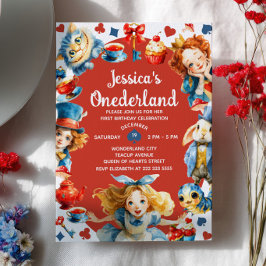 Invitación  Cute Alice in ONEDERLAND 1st Birthday Tea Party