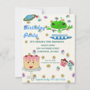 Invitación Cute aliens verdes del espacio exterior con nave e