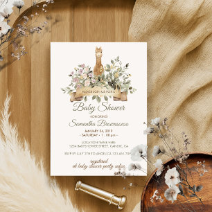 Invitación Cute Alpaca Cinta Botánica Baby Shower