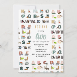 Invitación Cute Alphabet ABC Animales Toddler Cumpleaños
